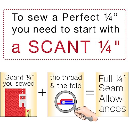 Guidelines4Quilting Super Easy Seam Guide Setter with 6 Reusable Adhesive Seam Guides - Easily Set a Scant 1/4-Inch Guide to Achieve Accuracy and No Fabric Waste - For Any Sewing Machine - Made in USA