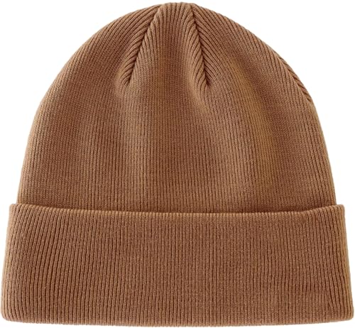 100% Cotton Beanie Hat Winter Hats Women Men Warm Knit Beanies | Double Layer Warmth ,Ultra-Soft Itch-Free Pure Cotton Knitted, Cuffed & Uncuffed Fisherman Slouchy Skull Cap for Womens Mens - color: 1pcs Brown