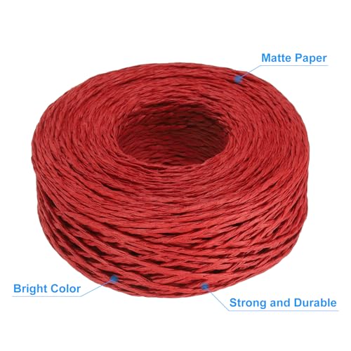 PATIKIL 328 Feet Raffia Ribbon, Raffia Yarn Paper Rope Twine String, Red | for Crochet Bags Craft Festival Gifts Bouquets Wrapping - color: Red