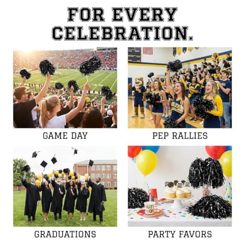 Anderson's Metallic Black Foil Textured School Spirit Shakers- Pack of 10 | Anderson's Premium Cheerleader Pom Poms, Football, Basketball, Homecoming, Team Party, Dance, Club, Performance, Celebration - color: Black