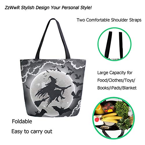 Chic Funny Cute Pattern Big Handle Extra Large Shoulder Tote Bag for Beach Travel Weekender Gym Grocery Shopping - style: Witch