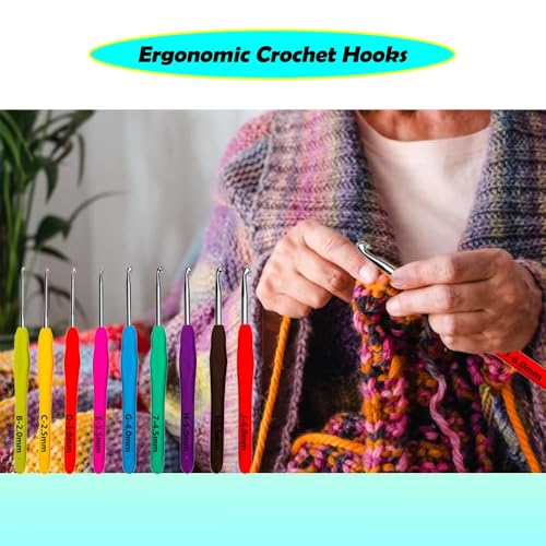 Yarniss 9 Sizes Ergonomic Crochet Hooks with Case 2.0mm~6.0mm for Beginner | Comfortable Crochet Hooks Set with Soft Grip - size: 9 Size(2.0~6.0mm)