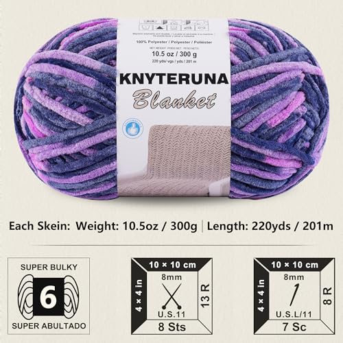 #6 Super Bulky Blanket Yarn for Crocheting - 4 Skeins(Each 10.5oz/300g, 220yds/201m), Chunky Chenille Thick Plush Big Soft Yarn for Crocheting Knitting Blankets, Multi Purple - color: Tie Dye Multi Purple