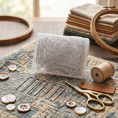 MTLEE 200 Pcs Sewing U Pins Fork Needlecrafts Shadow Box Pin Multipurpose Stainless Steel Positioning Fork Pins Double Blocking U Pin for Quilting Sewing DIY Crafts Plant Jewelry Display Home Decor - color: Silver