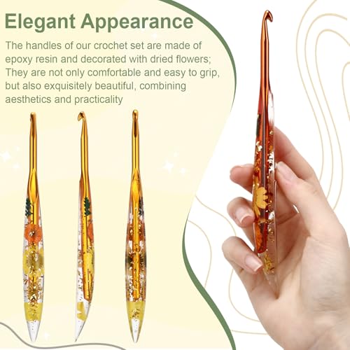 Riceshoot 9 Pcs Crochet Hook Set, 2.0mm-6.0mm Ergonomic Crochet Hooks with Long Floral Handle for Beginners Crocheting Lovers, Includes Storage Bag and Other Accessories - style: Classic