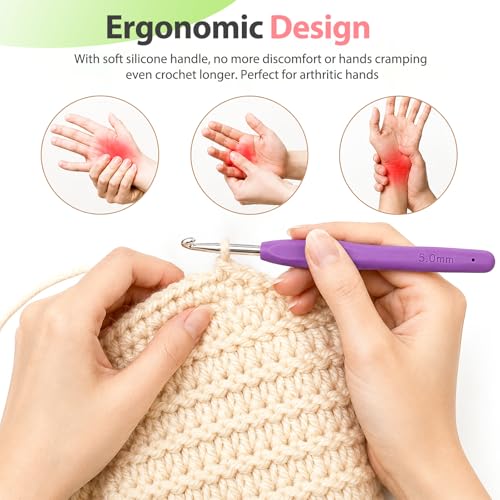 Coopay Crochet Hooks Set with Case,Crochet Hook Kit for Arthritic Hands | 12 Sizes Ergonomic Soft Grip Crochet Needles Set for Beginner Adults-2mm(B)-8mm(L)-Ideal Gifts - color: Crochet Hooks Set with Case