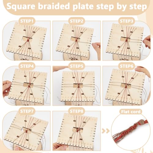 BENECREAT Wood Braiding Disk Friendship Bracelet Looms, 2 Styles Bracelet Knitting Disk Kit with Round & Square Desktop for DIY Hand Rope (Navajo White)