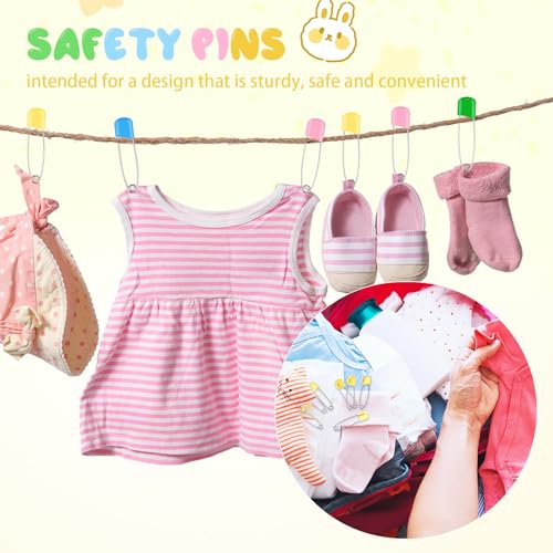 WILLBOND 100 Pcs Large Safety Pins for Clothes,with Bag, Four Colors | Plastic Head with Locking Closures, Heavy Duty Nappy Pins Hooks, 2.2 Inch Fasteners, Stainless Steel, Velvet Bag - color: Four Colors