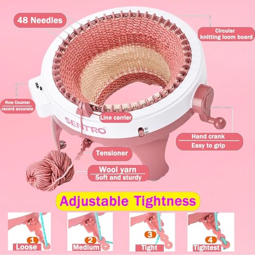 SPRYNT SENTRO Knitting Machine 48 Needles with Row Counter, for Hat Socks | T/P Dual Mode, 4 Yarn Densities, ABS Durable, for Adults Beginners, Scarf Gloves