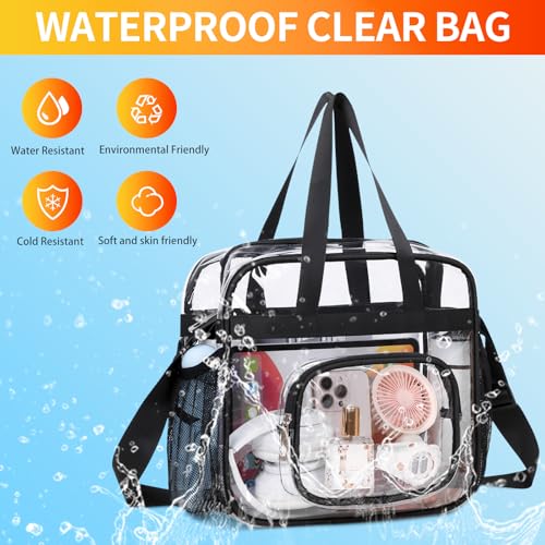 Clear Bags Stadium Approved,See Through Tote Bag+Shoulder Strap Large Transparent Bag - color: Small Size Black