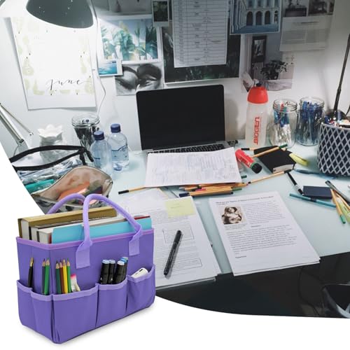 Cupohus Art Organizer Craft Storage Tote Bag with Multiple Pockets Purple | Portable Supply Storage Tote for Scrapbooking, Journal, Sewing, Oxford Fabric Carrying Caddy for Teacher, Officer, Artis - color: Purple, size: Normal