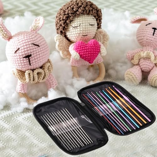 23 PCS Crochet Hooks Set Ergonomic Aluminum Handles Steel Tips Yarn Needles Crochet Accessories with Storage Case(Black) - color: Black