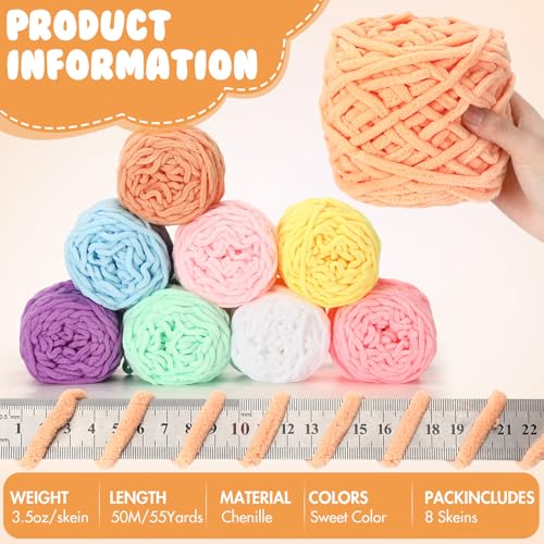 Buryeah 8 Pack Chunky Chenille Yarn for Crocheting, Sweet Color - color: Sweet Color