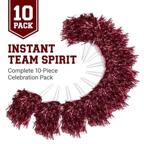 Anderson's Metallic Maroon Foil Textured School Spirit Shakers- Pack of 10 | Anderson's Metallic Pom Pom , For Cheerleader, Football, Basketball, Homecoming, Team Party, Dance Performance - color: Maroon