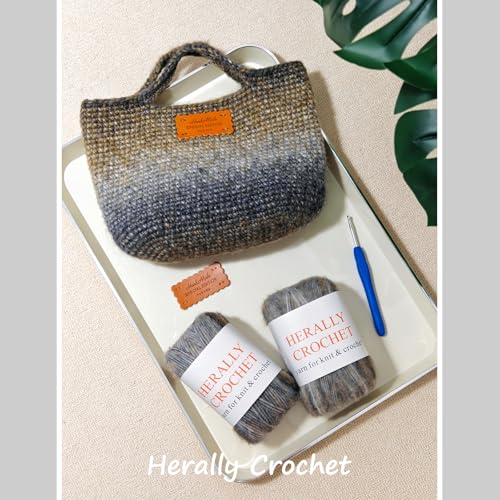 Herally Crochet Kit DIY Bag for Beginners - Crochet Picotin Bag (Brown) | Include Yarn, Hook and Accessory - with Step by Step Video Tutorials - color: browncream