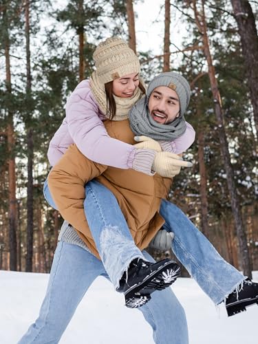 LOROME Winter Beanie Hat Scarf Gloves, Warm Fleece Knit Neck Scarf Set Gift | Hats Gloves Scarf Set, Touchscreen Gloves, Universal Size Neck Scarf Set Winter Gifts for Unisex Adult Winter Wear - color: Off White Confetti
