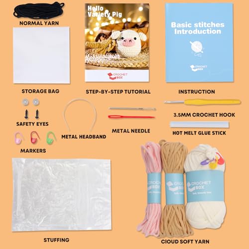 Crochet Kit for Beginners Adults - Pig and Cow Starters Crochet Kit, Beginners Crocheting Kitting for Adults Teen, DIY Craft Gifts with Crochets Yarns, Hook, Step-by-Step Video, Instruction - color: Pig and Highland Cow