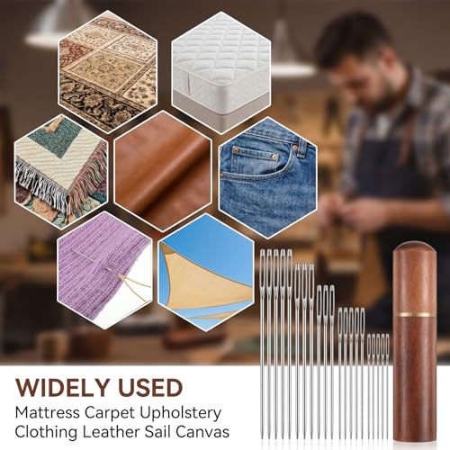 25 PCS Yarn Needle Large Tapestry Needles, Stainless Steel Embroidery Needles, Pointed Sewing Needle with Solid Wood Case for Leather, Tapestry, Knitting and Crafts
