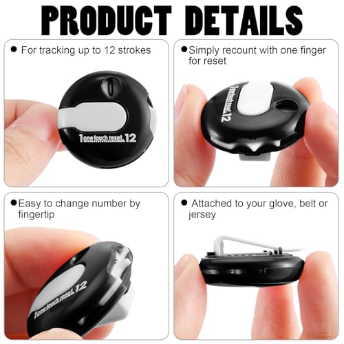 Frienda Golf Score Counter with One Touch Reset | Clip-on Golf Stroke Counter for Women and Men, One-press Reset Counts to 12, Attaches to Glove Collar Belt, Mini Scorekeeper - color: Black
