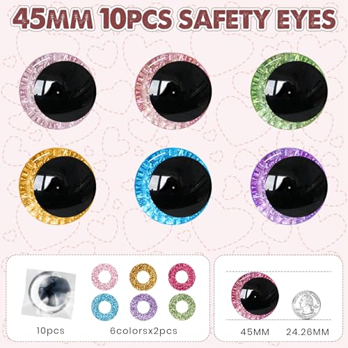 MUCUNNIA 10pcs 45mm 3D Glitter Safety Eyes for Crocheting with Washers - size: 45mm