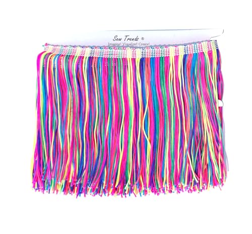 5 Yards of 4" Long Chainette Fringe Thread Yarn Tassel Trim Braid Fringe for Crafts Sewing and Decor-Multicolor - color: Multicolor, size: Value 5 Yards