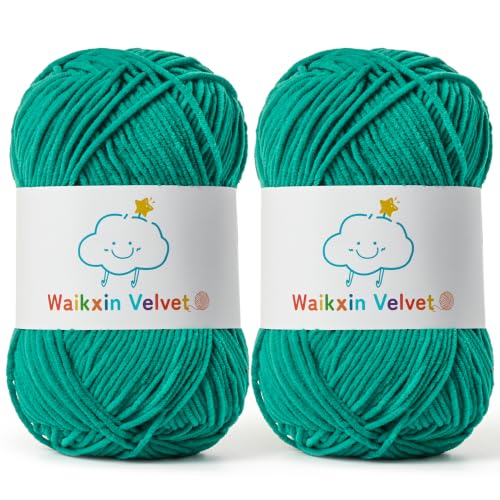 2 Pack Fluffy Chenille Yarn for Crocheting, Baby Yarn for Crocheting Soft, 100g/3.5oz Velvet Amigurumi Yarn, Fingering Weight Yarns for Crocheting Baby Blankets、DIY Craft.(2 Deep Sea Green) - color: [2 Deep Sea Green]