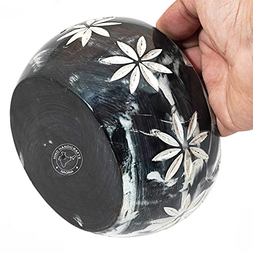Premium Solid Dark HardWood Crafted Wooden Portable Antique Yarn Bowl Holder for Knitting Crochet - Christmas Gift Set | Hind Handicrafts (6" x 6" x 3", Blackwashed) - color: Blackwashed, size: 6" x 6" x 3"
