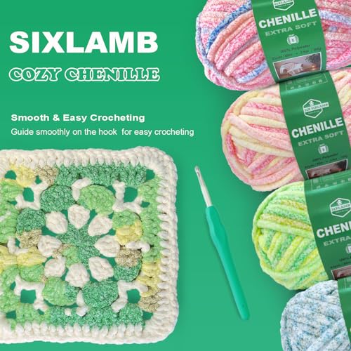 4-Pack Super Soft Chenille Velvet Yarn for Crocheting, Medium to Bulky (#4-#5), Multicolor Chenille Yarn for Blanket Making,Plushies and Beginner Knitting Crafts (Green) - color: Green