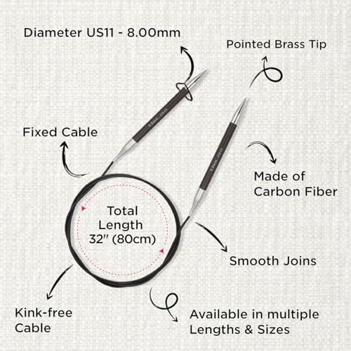 KnitPro Karbonz Fixed Circular Needle 32"(80cm) | US Size 11 (8mm) - size: US 11 (8mm)