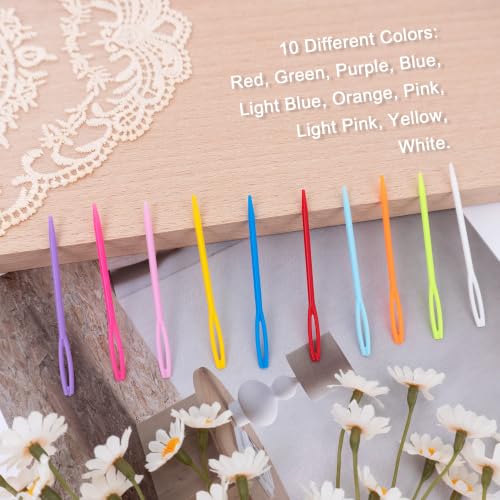 Deshionew 50 PCS Plastic Yarn Needles for Crafts, 2.7" Large Eye Safe Needles with Case, Sewing Needles for Yarn Knitting Projects, Learn Basic Stitches, DIY Sewing Handmade - 10 Colors