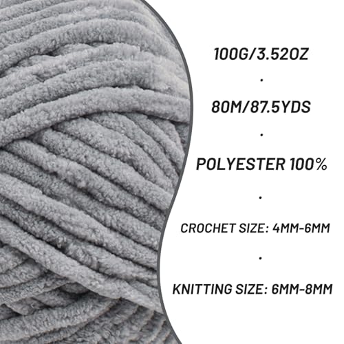 3 Pack Fluffy Chenille Yarn for Crocheting, Chunky Velvet Yarns for Crochet Amigurumi, Baby Yarn for Crocheting Soft Blanket, 262.4yds /10.5 oz Bulky Yarns for Crafts/Hats/Shoes/Socks (3 Grayish) - color: 3 Grayish