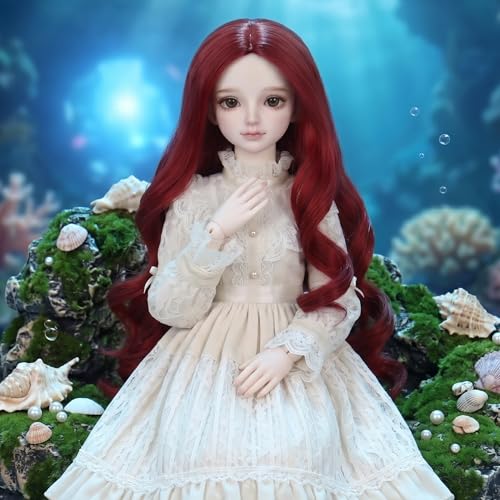 Miss U Hair 7-8 Inch 1/4 BJD Wig Long Wavy Red MSD DOD Pullip Dollfie Wig DIY Handmade Accessories - color: Red