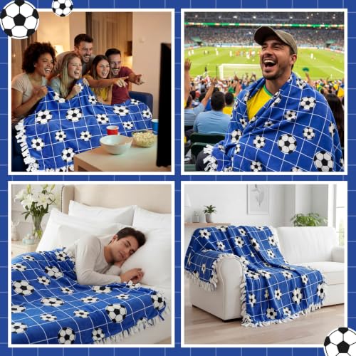 Chumia 2 Pcs/1 Set Soccer Tie Blankets Craft Kit 57 x 57 Inch DIY No Sew Fleece Blanket Black and White Sports Ball No Sew Fabric Tie Knot Throw Craft Gift for World Soccer 2026 Fan Couch Sofa - style: Soccer