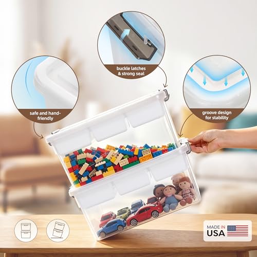 Citylife 17QT Clear Craft Organizers and Storage Box with Removable Tray | Stackable Art Supply Organizer Storage Bins with Lids for Beads, Markers, Sewing, Tools, Playdoh, Coloring Books, Made in USA - size: 17 Qt- 1 Pack