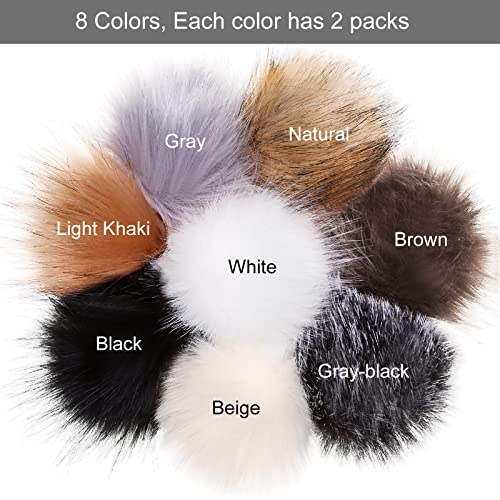 Tatuo 16 Pcs Faux Fur Pom Poms for Hat 4 Inches Large Fluffy Pom Balls for Craft Knitting Beanie Shoe Scarf Bag Pompom Valentine Keychain Charm Winter DIY Accessory (Black,Gray,Brown,White,Natural) - color: Black, Gray, Brown, White, Natural