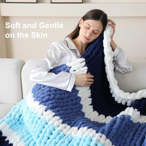 Chunky Yarn for Hand Knitting, #10 Chunky Blanket Chenille Yarn, Large Bulky Thick Jumbo Yarn, Super Chunky Knit Yarn for Crocheting, 8 Skein (8 oz 22 yds Each Skein), Country Blue - color: Country Blue