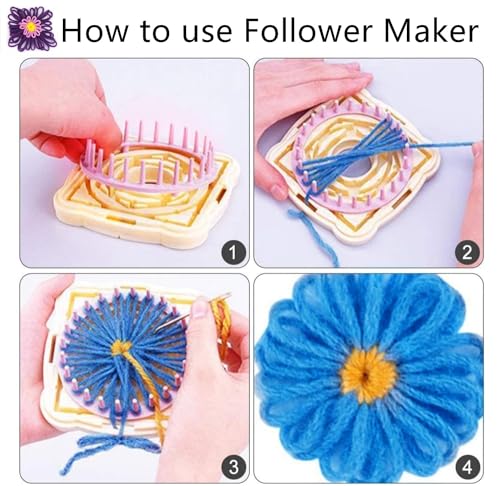 Knewmart Weaving Loom Kit, 8pcs Flower Maker Wool Knitting Ball Maker Weaving Tools Knitting Craft Weaver Loom - with Needle (Flower Maker + Pom Maker + Scissors) - size: Flower Maker + Pompom Mkaer + Scissors