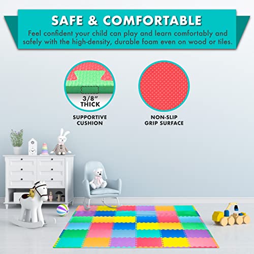 ProSource Baby Play Mat, Soft Foam Floor Tiles for Kids, Interlocking EVA Panels for Playpen Use, Crawling Development Surface, Safe Non-Toxic Toddler Flooring, 36 Tiles, Multicolor - size: 36 Tiles