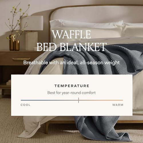 BOLL & BRANCH Waffle Bed Blanket, Full/Queen, Pewter | Luxury 100% Organic Cotton - Soft, Lightweight and Breathable - Textured Waffle Weave Design - color: Pewter, size: Full/Queen