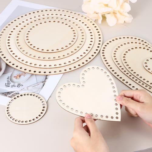 PATIKIL 8Pcs Crochet Basket Base, 6 x 6 Inch Heart Shape Basket Bottoms Shaper Blank Wooden Base Bag Making Supplies Weaving Knitting Kit for DIY Crochet Shoulder Bag Handbag Purse Craft - size: 6 x 6"