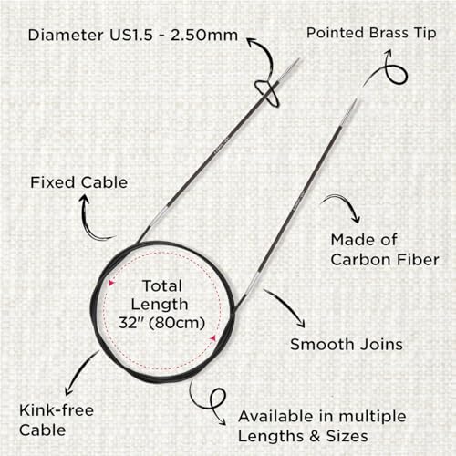 KnitPro Karbonz Fixed Circular Needle 32"(80cm) | US Size 1.5 (2.5mm) - size: US 1.5 (2.5mm)
