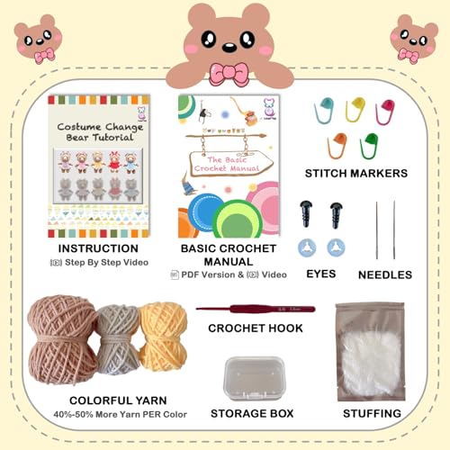 LoopMap Amigurumi Crochet Kit for Beginners with Removable Dress & Video Tutorials, DIY Bear Making Kit Includes Premium Yarn & Tools, Creative Gift for Adults Teens (Yellow) - color: yellow, style: Bear K01