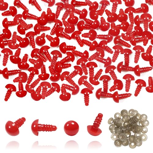 TOAOB 50pcs 10mm Small Safety Eyes for Amigurumis Plastic Crochet Red Eye | Crafts Doll Safety Eyes with Washers, for DIY Crocheting Small Animals Doll, Making Supplies - size: 10mm