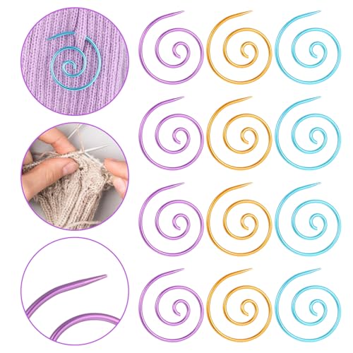 12 PCS Spiral Cable Knitting Needles, Cable Needles for Knitting Bent Tapestry Needles Knitting Tools for Yarn Sewing Cables Needle Shawl Pin for Beginners