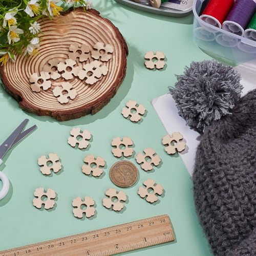 BENECREAT 120Pcs Removable Wooden Pom Pom Buttons, 20x20x3mm Flower Hat Pom Pom Holders Knitted Hat Making Fastener Tool for Knit Beanies and Toques