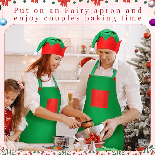 Handepo 12 Sets Christmas Apron and Hat Christmas Elf Costume Kit for Adults Women Cosplay Kitchen Xmas Holiday - color: Green, style: Simple