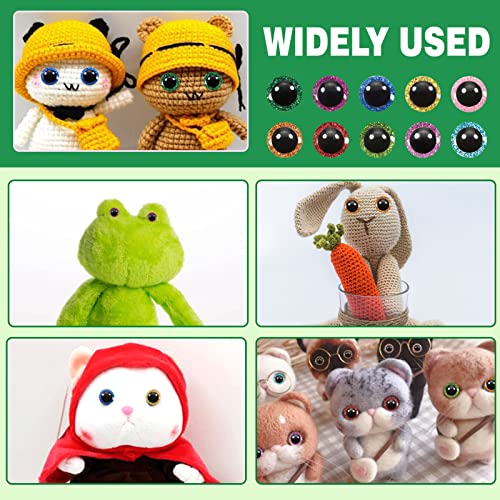 TOAOB 120pcs Glitter Plastic Safety Eyes 12mm Crafts Doll Eyes 10 Colors Half Round Craft Crochet Eyes with Washers for Stuffed Animals Amigurumis Bears Dolls Making - size: 12mm