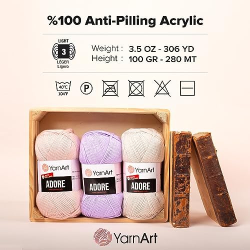 1 Skein YarnArt Adore, Antipilling Yarn, 100% Antipilling Acrlylic, 100 g (3.5 oz), 280 m (306 yd), 3 : Light-DK, Light Green - 359 - color: Light Green - 359