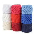 Bobilon 7-9 mm Cotton Yarn Set - 9 Balls, Knitting, Macrame - American Set | 9 balls of 100% cotton t shirt yarn, 196 yds total, 7-9 mm; matching colors for crochet, knitting and macrame - color: American 1