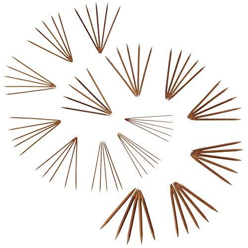 JubileeYarn 7" Double Point Bamboo Knitting Needles Set | 15 Sizes: 2mm(US0)-10mm(US15) | 5 Needles/Size | Carbonized Brown - color: 75 Pcs (15 Size) - Carbonized, size: 7-Inch
